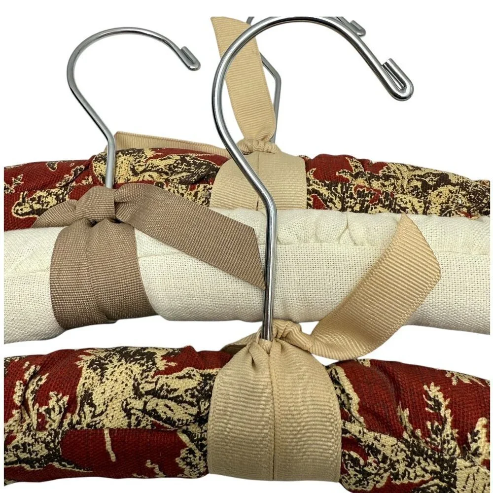 French Country Padded Hangers Set of 3 Red Toile Fabric